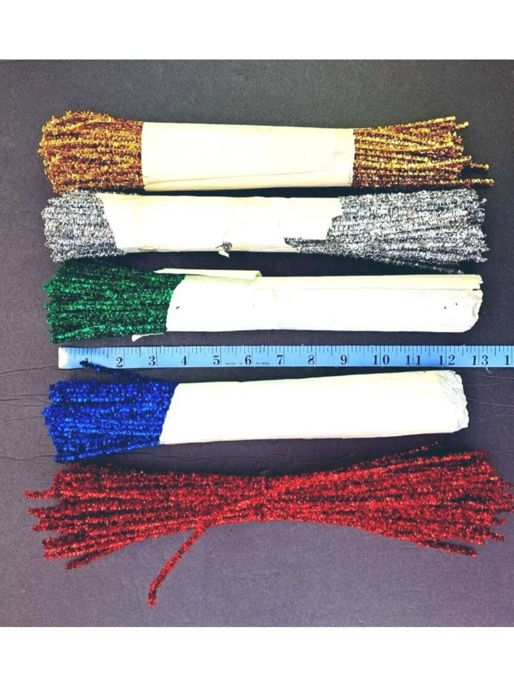 Vintage Metallic Stems Chenille Craft Wires Red Blue Green Silver Gold Large Lot